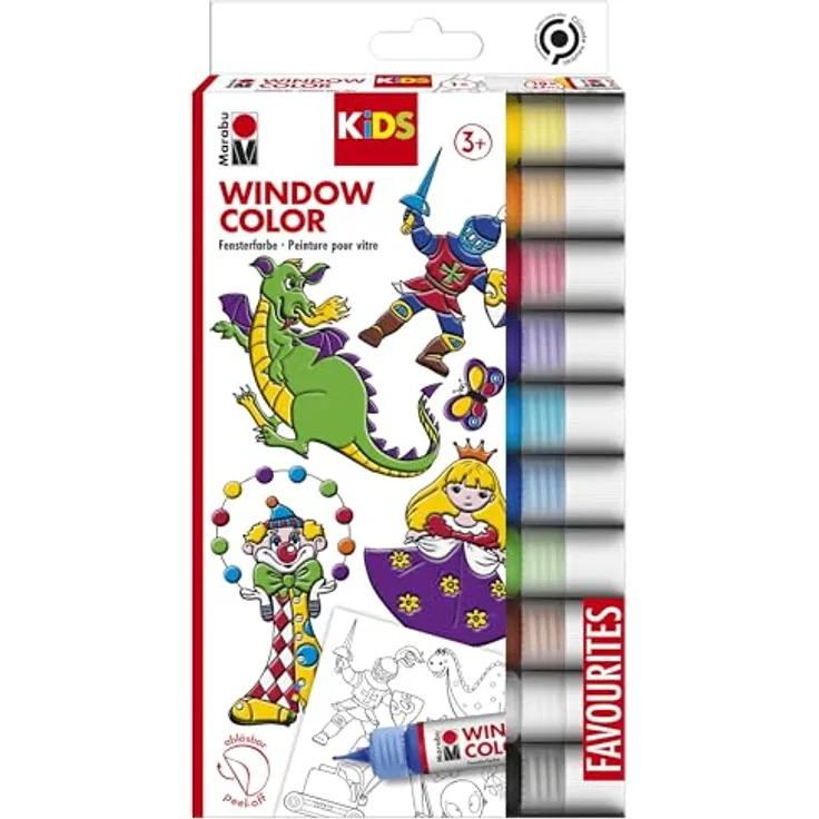 Marabu KiDS Window Color Set, 10 Farben auf Wasserbasis mit 18 Designs, ab 3 Jahren