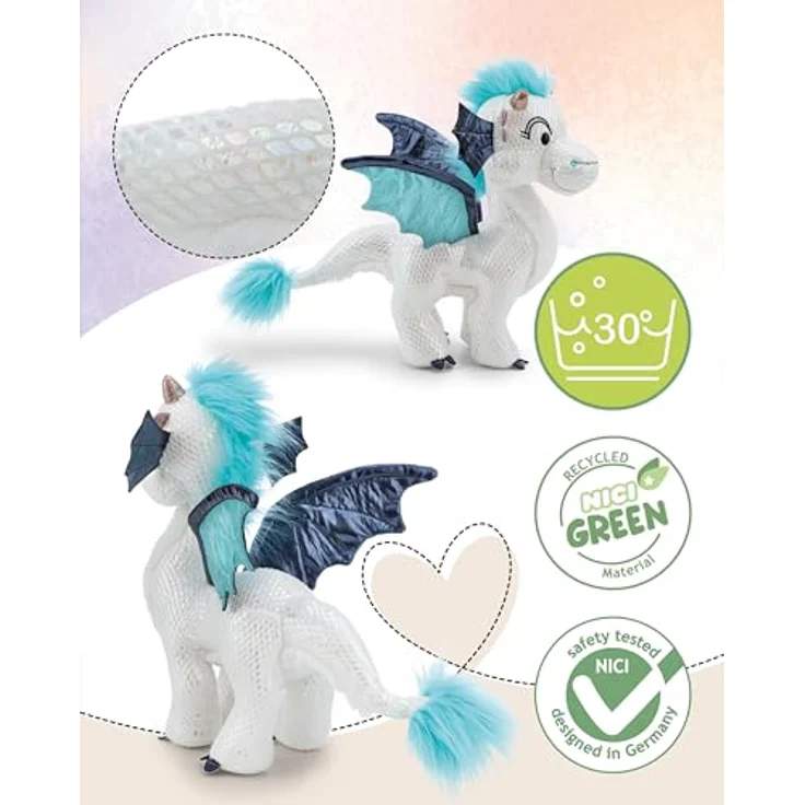 NICI Kuscheltier Drache Zafura, 50cm, weiß, Softer Plüsch mit Glitzer-Effekt, ideales Stofftier zum Kuscheln & Spielen für Kinder & Erwachsene - 62433 – Bild 3
