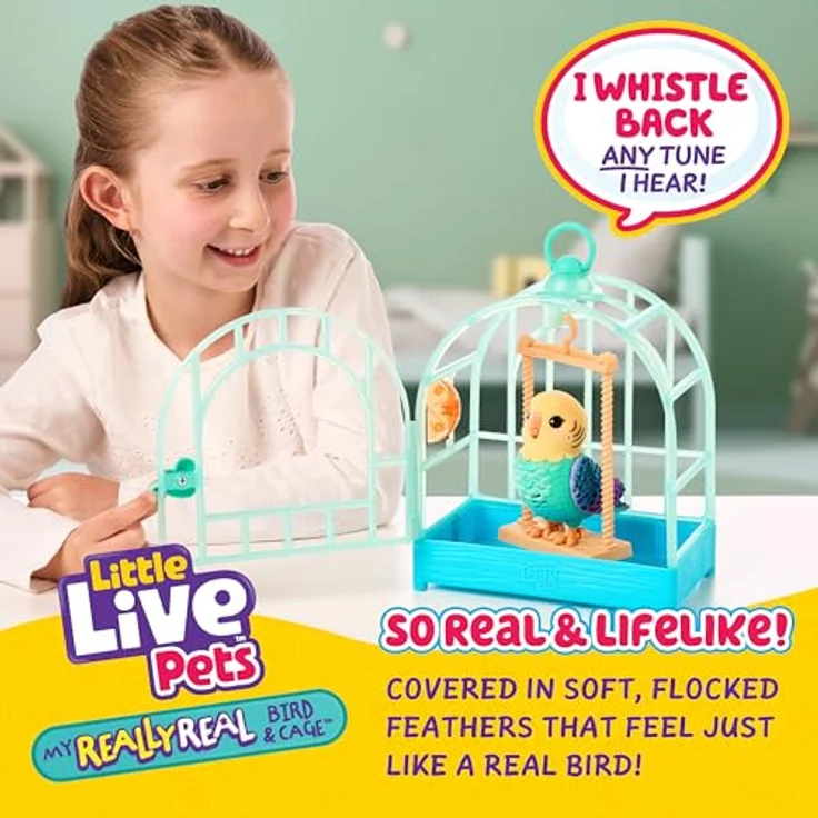 Little Live Pets My Really Real Bird Indie, Interaktives Vögelchen mit über 20 Geräuschen, Aufnahmefunktion und Käfig (25 cm) in Blau – Bild 2