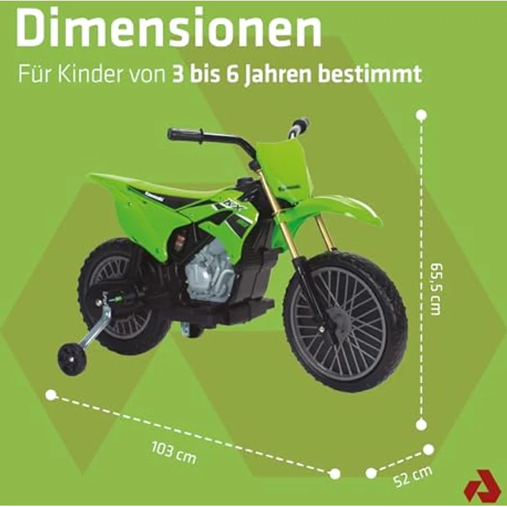 INJUSA Kawasaki Elektro Motorrad für Kinder, 12V mit Fußpedal, automatischer Bremse, Stützrädern und Motocross Design, grün, 3-6 Jahre – Bild 5