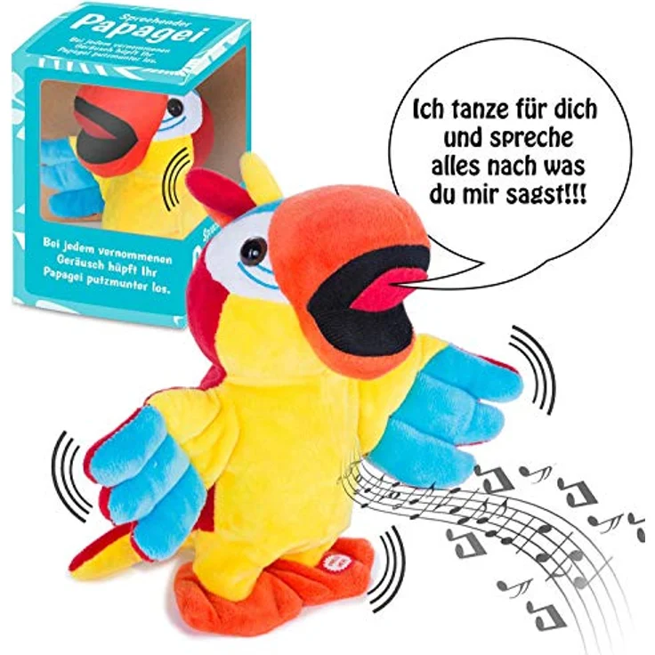 GOODS+GADGETS Tanzender & Sprechender Papagei Plüschtier, interaktives Stofftier mit Melodien, spricht nach, tanzt und flattert durch die Gegend – Bild 4
