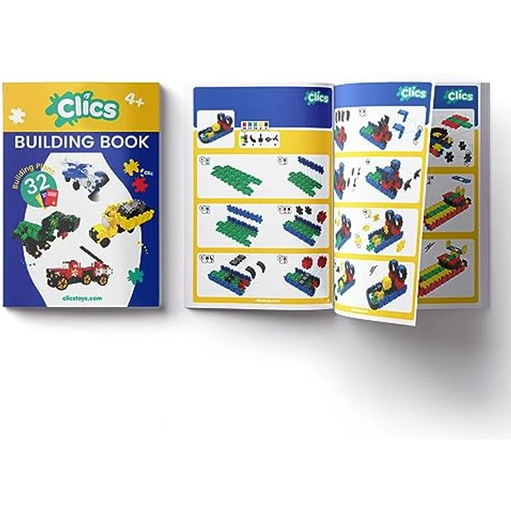 Clics CP017 Baubuch, Mehrfarbig, 72 Seiten Konstruktionsanleitungen für Jungen und Mädchen ab 3 Jahren, fördert Feinmotorik und Konzentration – Bild 1