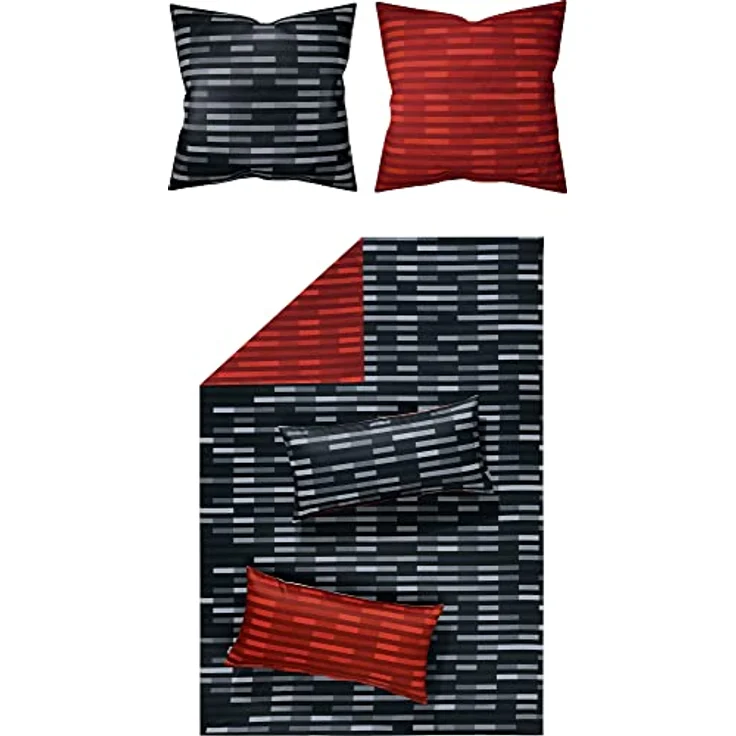 LOOKS BY WOLFGANG JOOP Wendebettwäsche Feinflanell rot-grau Größe 135x200 cm (80x80 cm) – Bild 1