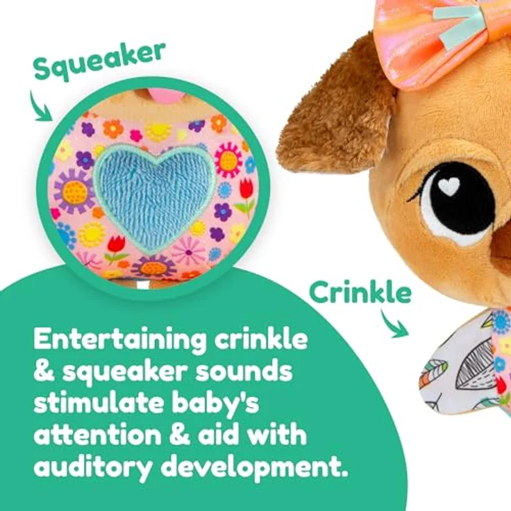 TOMY Lamaze Anhänger Welpe Marlenka L27496, interaktives Kuscheltier mit verschiedenen Texturen und Squeak-Funktion, bunt – Bild 2