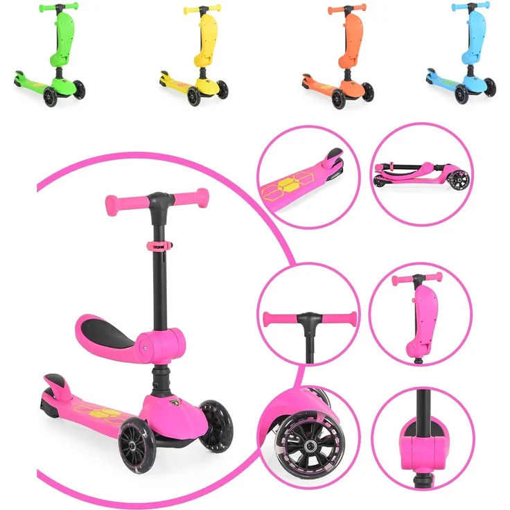 Moni Kinderroller 2 in 1 Lamborghini Laufrad, Lenkerhöhe verstellbar, klappbar pink