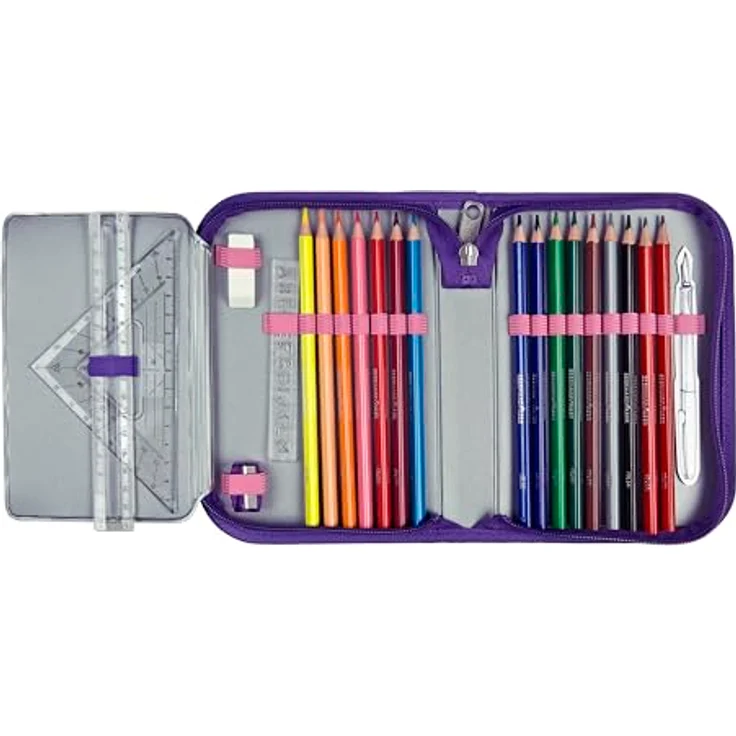 Scooli Gefülltes Schüleretui Magic Horse, Federmäppchen mit 14 Buntstiften, 2 Bleistiften, Geodreieck und Zubehör, ergonomisch, robust - Ideal für Schule und Freizeit, ab 6 Jahren – Bild 3