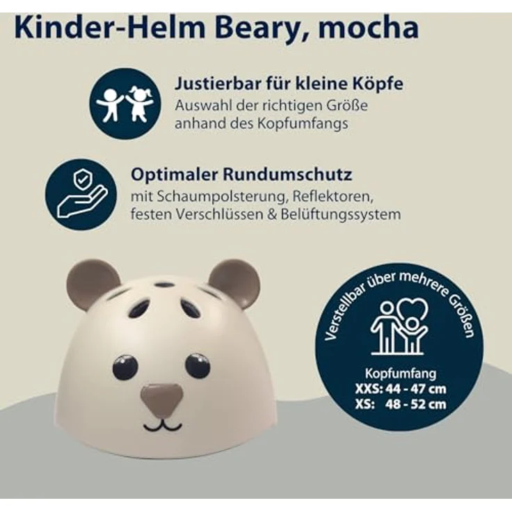 HUDORA Kinderhelm Beary - Bequemer XXS/XS Fahrradhelm mit Bären-Motiv - Hochwertiger Helm für Mädchen & Jungen - Ideal für Laufrad / Scooter & Fahrrad – Bild 2
