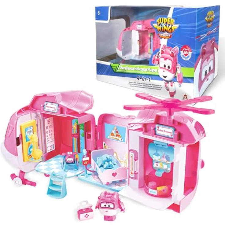 Super Wings EU770840 Dizzy Rescue Helicopter Playset, 18 cm verwandelbare Spiel-Figur mit Mini-Dizzy, 4-in-1 Rettungshelikopter für Kinder ab 3 Jahren – Bild 1