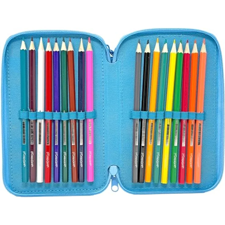 Clondo Dreifach Gefüllt Federmäppchen für Kinder, offiziell lizenziertes Stitch Design, 44 Schulutensilien, 3 Reißverschlüsse, Maße 20 x 12 x 7 cm, Polyester – Bild 3