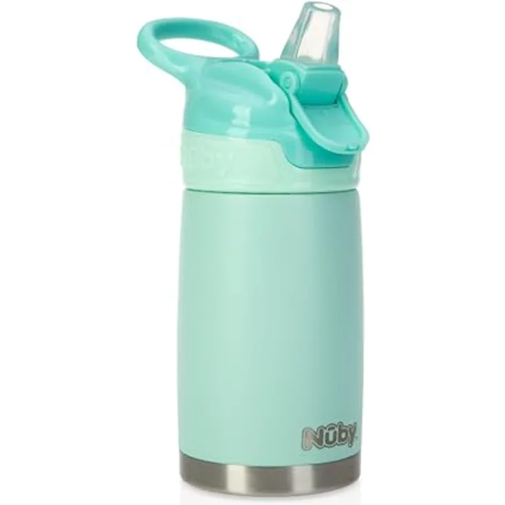 Nuby Thirsty Kids Flip-It Reflex Edelstahlflasche, auslaufsicherer Babybecher mit Thermodesign, 300 ml, Minze