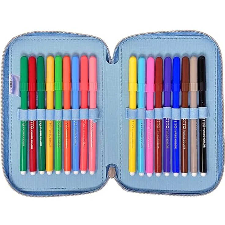 Clondo 3D Federmäppchen Eisige Abenteuer, 3 Fächer für Mädchen, mit 44 Schulzubehör und 3 Reißverschlüssen, 20 cm, offizielles Frozen Die Eiskönigin Design, inklusive Lineal, Buntstifte und Filzstifte – Bild 4