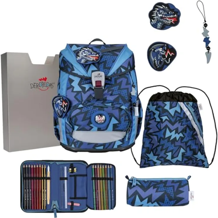 DerDieDas Schulranzen Set 5-TLG. ErgoFlex Light, ergonomisch, nur 800g, Dark Dragon