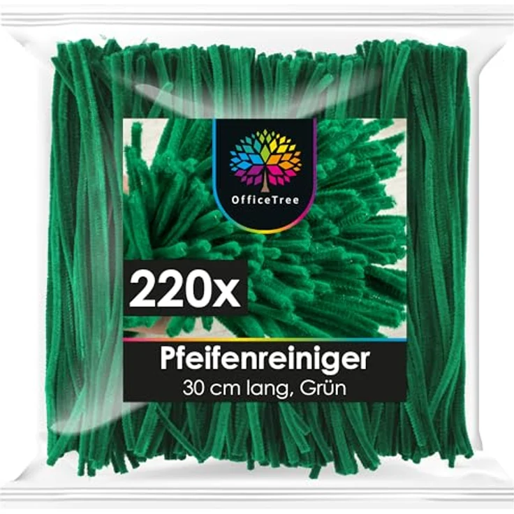 OfficeTree Pfeifenreiniger Grün, 220 Stück, 30 cm lang, formstabil und flexibel für Bastelprojekte – Bild 1