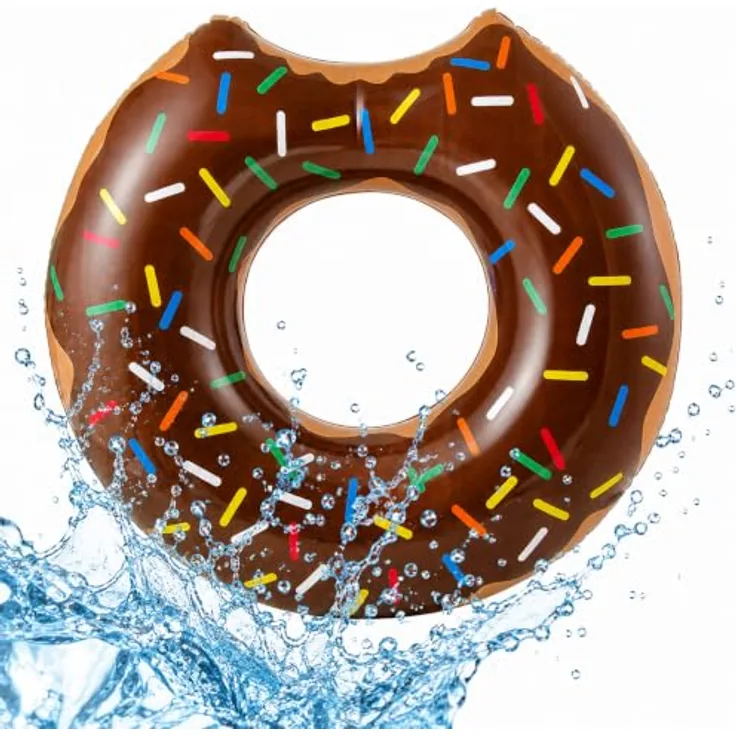 TK Gruppe Timo Klingler Aufblasbarer Donut Schwimmring braun Ø 120 cm mit Biss - Ideal für Pool, Strand und Wasseraktivitäten