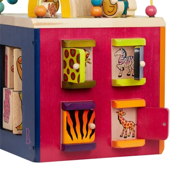 B. toys Großer Motorikwürfel, Motorikspielzeug Activity Center mit Motorikschleife mit Zootieren, Holzspielzeug Baby Spielzeug ab 1 Jahr – Bild 4