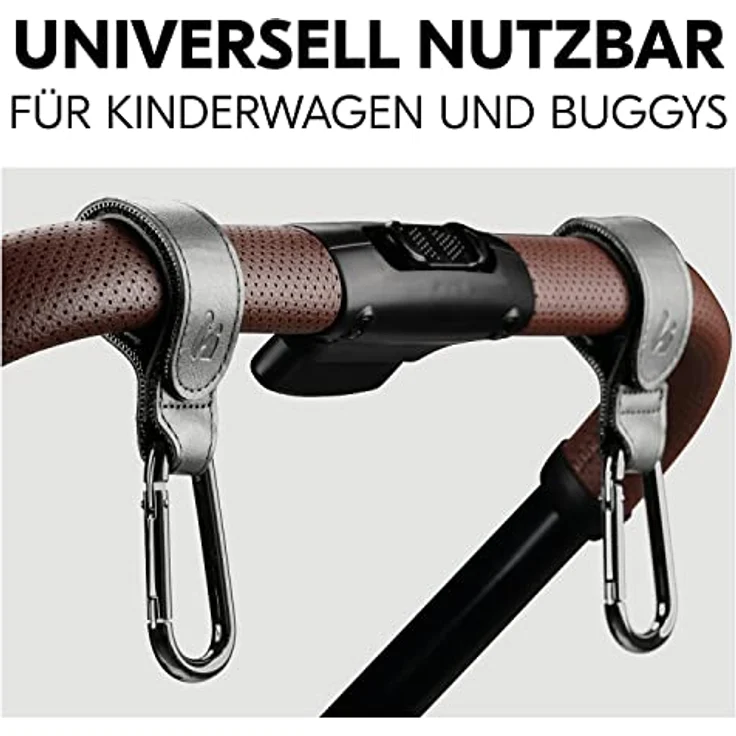 Hauck Kinderwagen Haken für Wickeltaschen - Rucksack Halterung Leder Style, Taschenhalter, Buggy Karabiner, Universale Passform, 2er Packung (Grey) – Bild 3