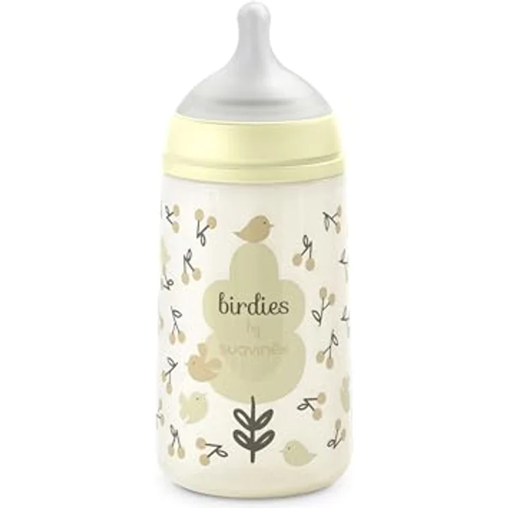 Suavinex Babyflasche 270 ml mit SX Pro Silikon-Sauger, Antikolik-Flasche mit mittlerem Fluss (M), Design Birdies Beige, für Babys ab 3 Monaten – Bild 1