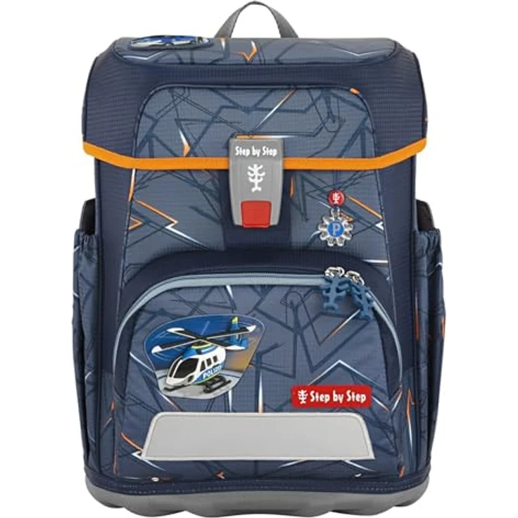 Step by Step Schulranzen-Set Cloud Helicopter Sam, 5-teilig, grau, Polizei-Design, ergonomischer Tornister mit Reflektoren, höhenverstellbar mit Hüftgurt, ab der 1. bis 4. Klasse, 19l – Bild 2