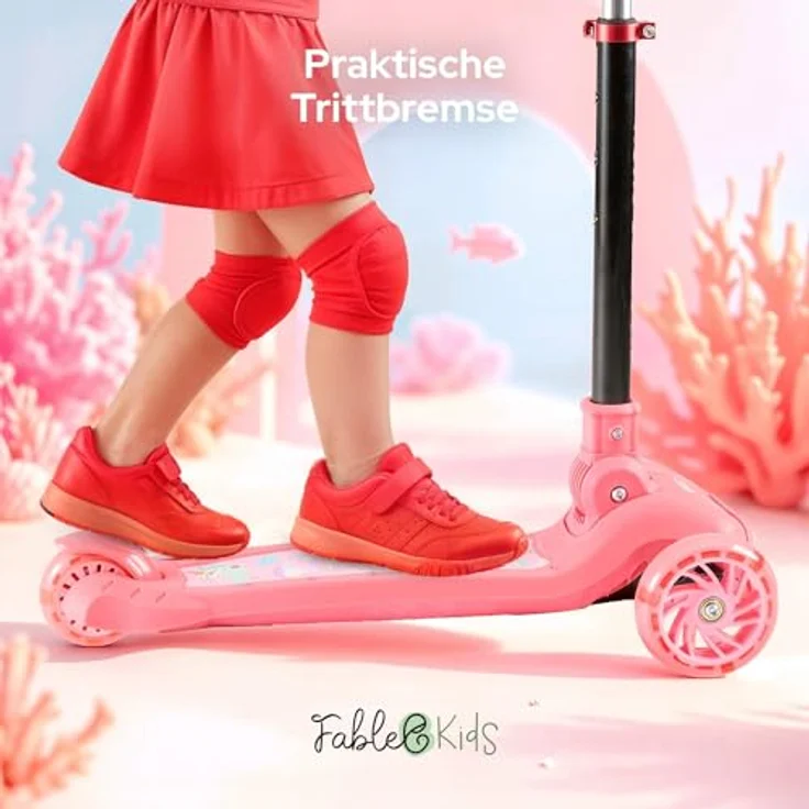 FableKids Kinderscooter Flamingo, 3-Rad Cityroller mit LED-Rädern, höhenverstellbar, geeignet für Kinder ab 3 Jahren bis 50 kg – Bild 5