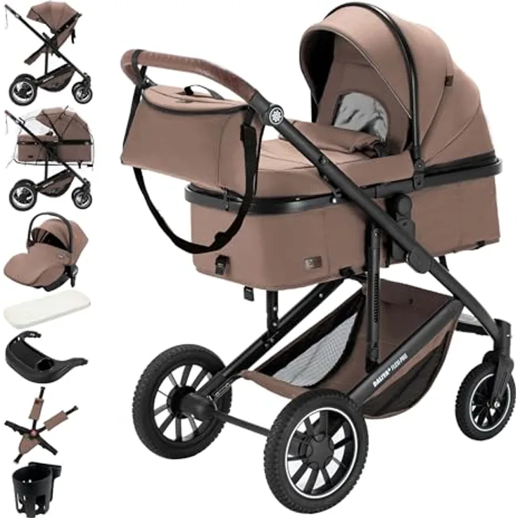 Daliya FLEXI-PRO M 3-in-1 Kinderwagen & Buggy mit i-Size Babyschale, einhändig abnehmbare Babywanne, leichter Aluminiumrahmen, großer Einkaufskorb