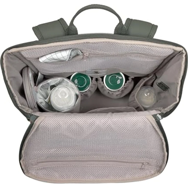 LÄSSIG Baby Wickelrucksack Slender Up Backpack olive mit Wickelunterlage, Kinderwagenbefestigung und Flaschenhalter – Bild 2