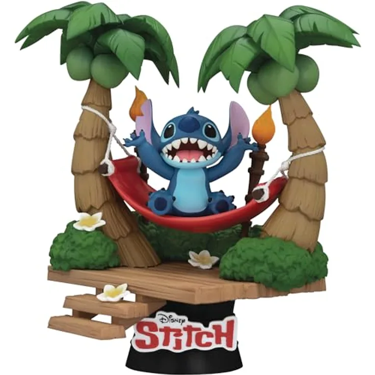 Beast Kingdom D-Stage Diorama PVC Figur, Lilo & Stitch Stitch in der Hängematte, 15,2 cm, 360-Grad-Design