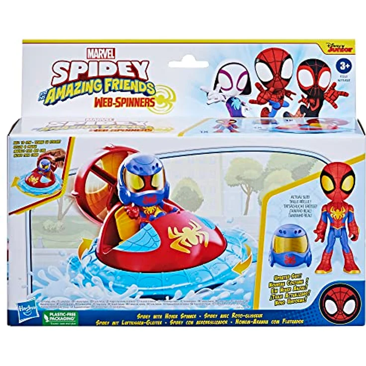 Spidey and his Amazing Friends Web-Spinners, Spielzeugauto mit 10 cm Spidey Figur im Luftkissen-Gleiter Design und abnehmbarem Helm – Bild 4