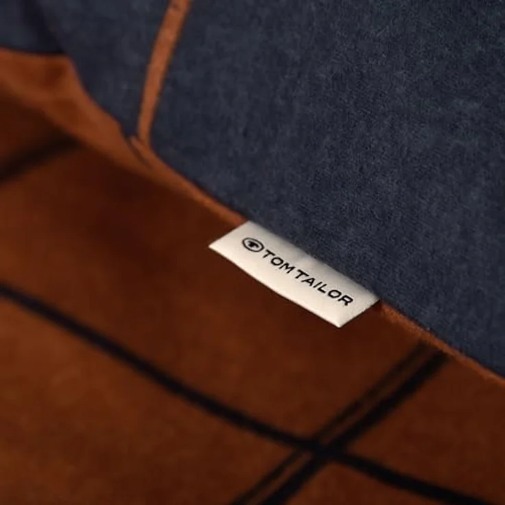 TOM TAILOR Flanell-Bettwäsche LARGE CHECK Blau, Braun (Dark Navy & Rusty Red), 100% Baumwolle, Wendemotiv, farbiger Markenreißverschluss – Bild 5