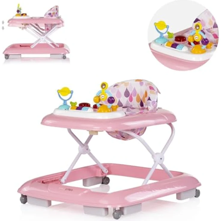 Chipolino Lauflernhilfe Baby Steps mit Musik Spielpanel, klappbar, 360° drehbare Vorderräder, rosa – Bild 1
