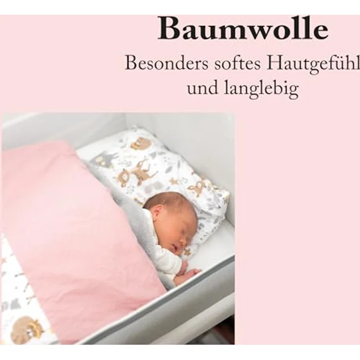 Bestlivings Kinder Bettwäsche 2-TLG (100x135cm / 40x60cm) Set - 100% Baumwolle, Motiv Elefant & Giraffe, Babybettwäsche in Weiß – Bild 5