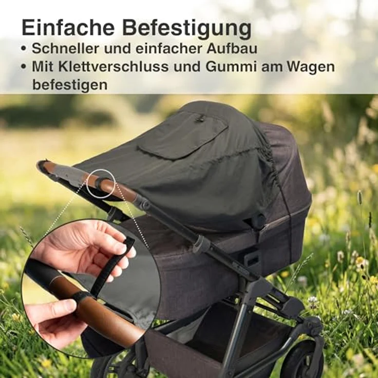 DIAGO Sonnensegel Kinderwagen mit Seitenschutz, UV Schutz 50+, atmungsaktiv und waschbar, Farbe: Anthrazite – Bild 5