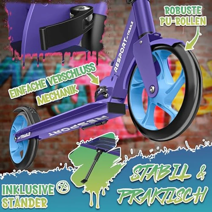 RE:SPORT Cityroller RE:SPORT® Trailz, höhenverstellbar & klappbar, große 200-mm-Rollen, inklusive Tragegurt & Klingel, bis 100 kg belastbar – Bild 5