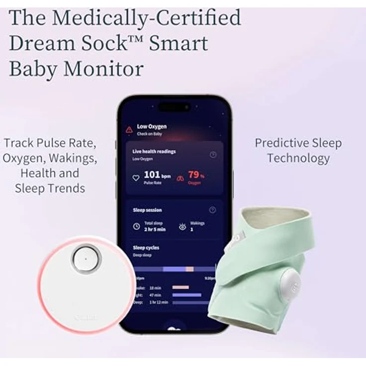 Owlet Baby Care DE Video-Babyphone Owlet Dream Sock - Medizinisch zertifiziertes Pulsoximeter, mit Echtzeitüberwachung von Herzfrequenz, Sauerstoffsättigung & Schlafverhalten via App - Preisvergleich – Bild 2