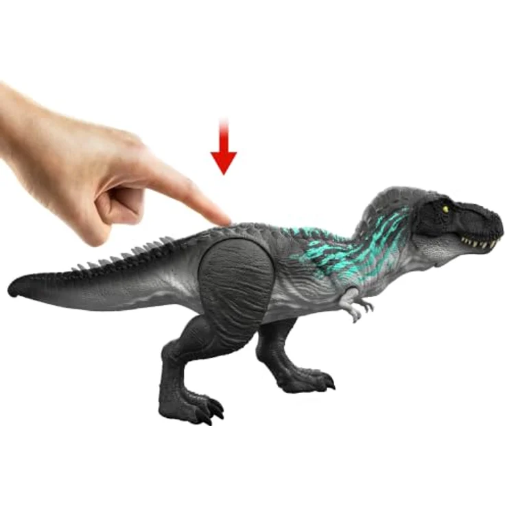 Mattel Jurassic World Power-Paket Tyrannosaurus rex-Actionfigur, T-Rex mit Wachstumsfunktion und Gebrüll, Schwarz und Blau, Kunststoff – Bild 3