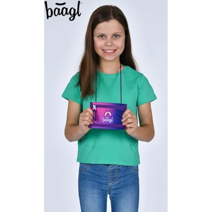 Baagl Brustbeutel Kinder, Geldbörse für Mädchen mit Münzfach und Kordel, Herzdesign, 14,5 x 8,5 cm, strapazierfähiges Polyester – Bild 5