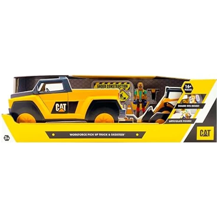 Polesie CAT Workforce Skid Steer & Pickup Crew Set, 15-teiliges Spielzeugauto mit beweglichen Figuren und Werkzeugen – Bild 2
