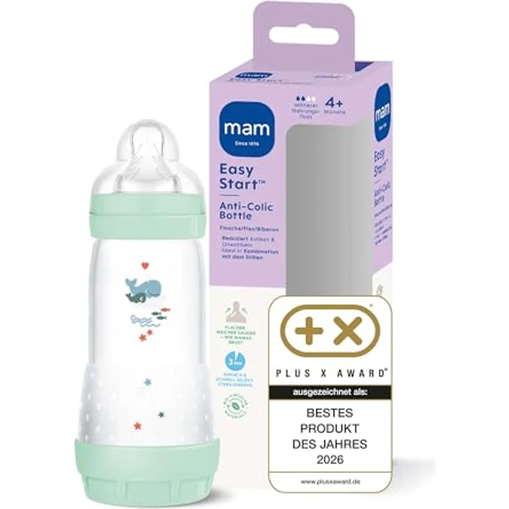 MAM Babyflasche Easy Start Baby Weithalsflasche mit SkinSoft Trinksauger, Antikolik, Mint/Creme/Rosa, 160/260ml, auslaufsicher, Weithalsformat – Bild 2