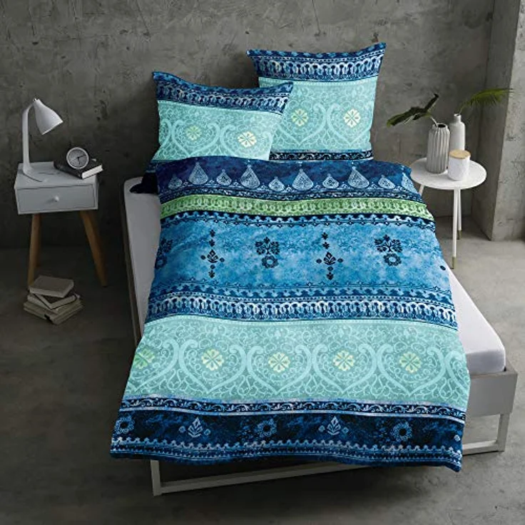 Casatex Bettwäsche Indi Satin blau-türkis 135x200 cm (80x80 cm) - 100% Baumwolle, mit Reißverschluss – Bild 2