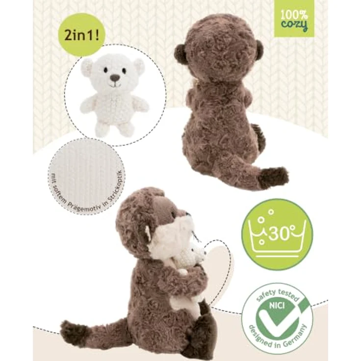 NICI Kuscheltier Otter Ophelio, 25 cm, braun/weiß, mit Strickteddy aus Plüsch – Bild 3
