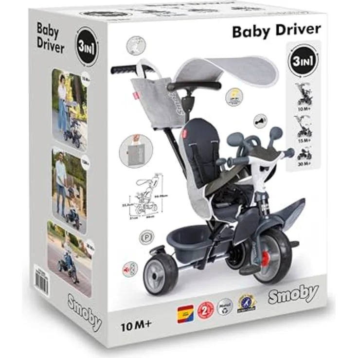 Smoby Baby Driver Tricycle Grey, Buggy und Dreirad in einem, innovatives Lenksystem, Sicherheitsausstattung abnehmbar – Bild 7