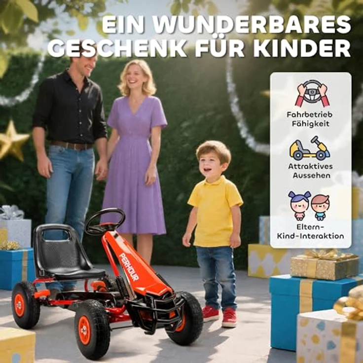 AIYAPLAY Go-Kart Tretauto mit Handbremse, verstellbarem Sitz und Pedalantrieb für Kinder 3-8 Jahre, Rot – Bild 8