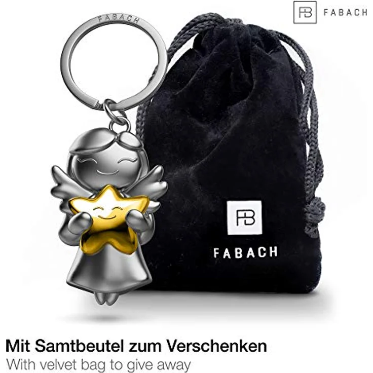 FABACH Schutzengel Schlüsselanhänger Star - Weihnachtsengel aus Metall - Gold - Glücksbringer mit Stern als Geschenk für Freundin – Bild 2