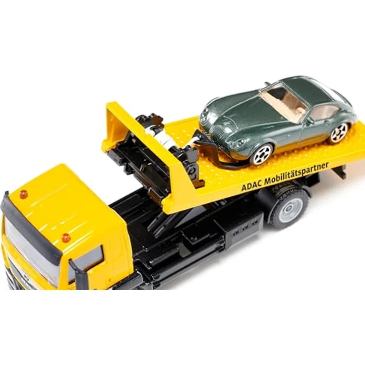 siku MAN Abschleppwagen ADAC, 1:55, Metall/Kunststoff, Gelb, Ausziehbare Seilwinde, Kipp- und absenkbare Transportplattform – Bild 2