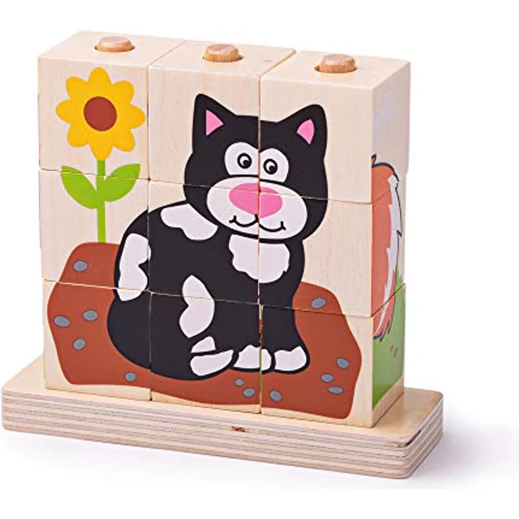 Bigjigs Wooden Block Puzzle Pets, 10-teiliges Holzpuzzle mit Katzen-, Hund-, Hamster- und Kaninchenmotiven, geeignet für Kinder ab 12 Monaten – Bild 5