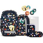 ergobag Schulranzen pack Set (6-tlg.), ergonomischer Schulrucksack mit Your-Size-System und individuellen Kletties aus recycelten PET-Flaschen