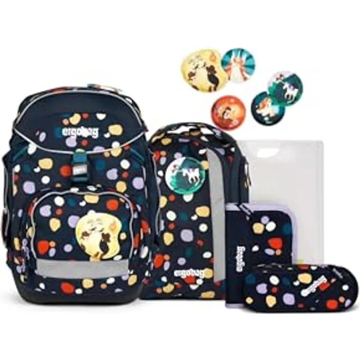 ergobag Schulranzen pack Set (6-tlg.), ergonomischer Schulrucksack mit Your-Size-System und individuellen Kletties aus recycelten PET-Flaschen