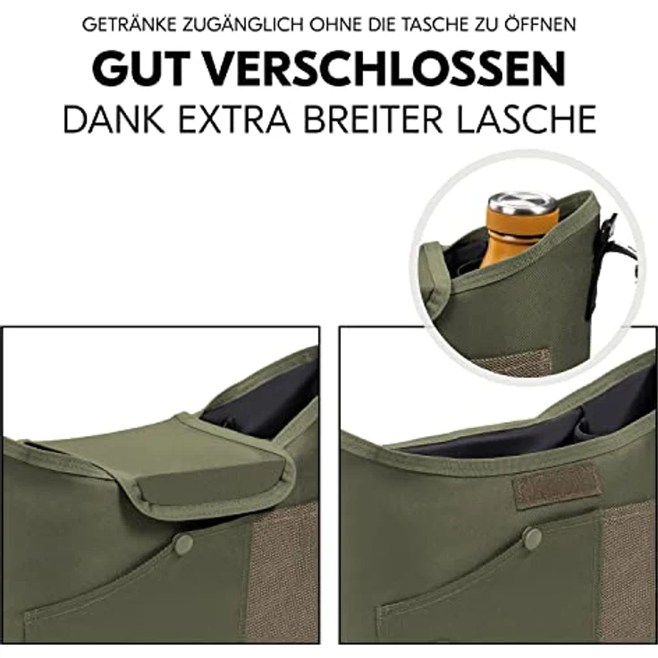 Hauck Organizer für Kinderwagen und Buggy - Große Baby Kinderwagentasche Buggytasche Wickeltasche mit Getränkehalter/Becherhalter, Leicht Zugänglich, Einfache Befestigung (Olive) – Bild 5