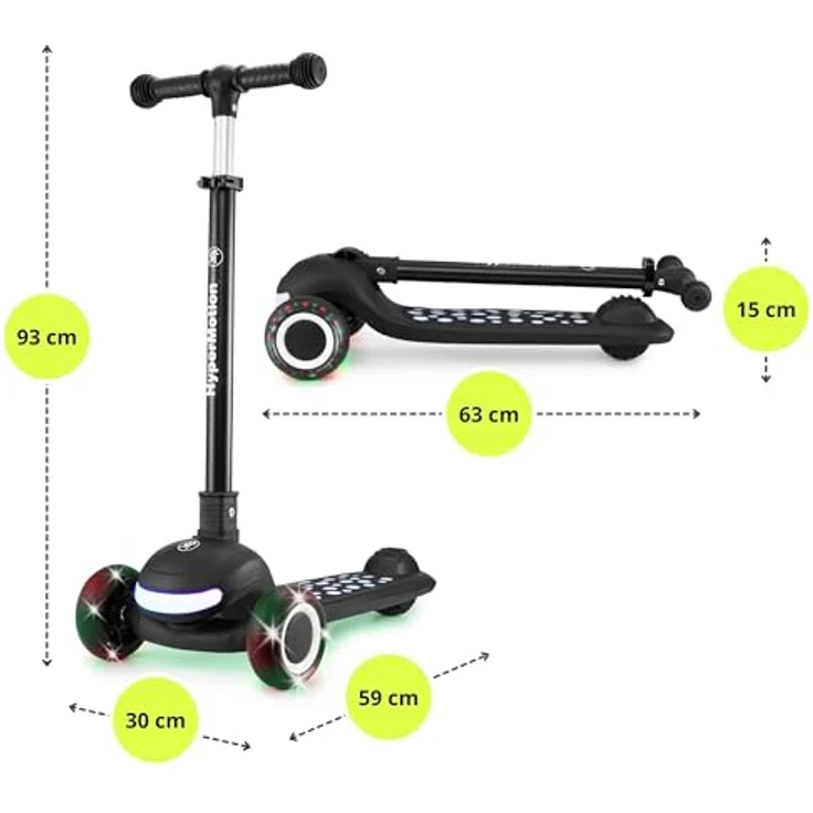 HyperMotion LUMI 3in1 Kinderroller mit LED-Beleuchtung, Sitz höhenverstellbar, klappbar, PolyurethanRäder, T-Bar Lenker, bis 50 kg, blau – Bild 9