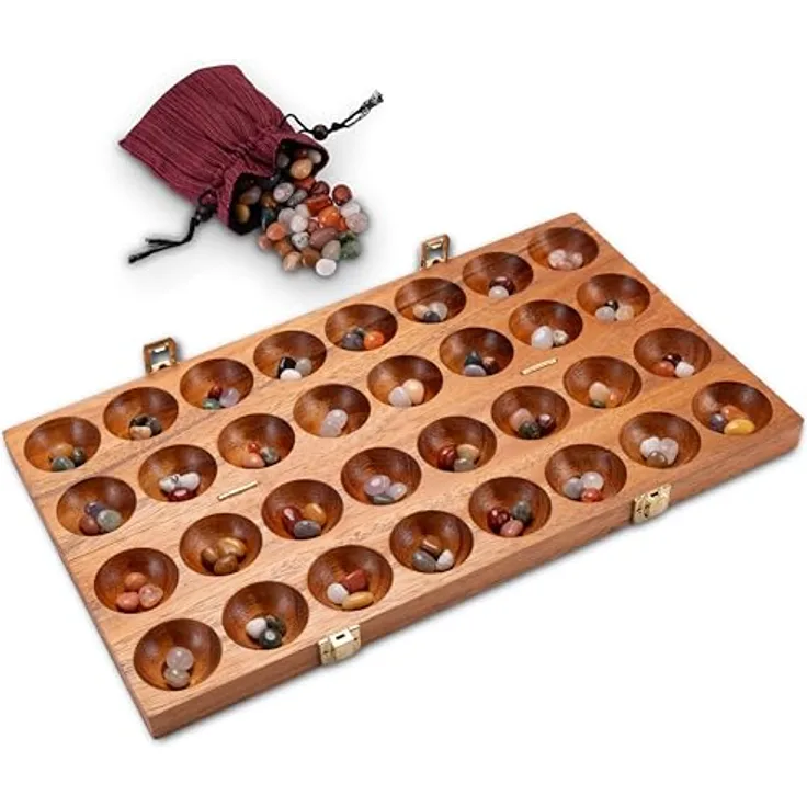LOGOPLAY Hus Spiel mit Metallverschlüssen, hochwertiges Holzbrettspiel für 2 Spieler, inkl. Edelsteinen, kompakt und nachhaltig