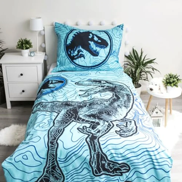 NoName Kinderbettwäsche, Jurassic World Bettwäsche mit Lichteffekt, 140x200 cm aus weicher Baumwolle mit Kissen 70x90 cm – Bild 3